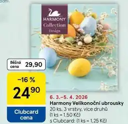 Tesco Harmony Velikonoční ubrousky, 20 ks, 3 vrstvy, více druhů nabídka