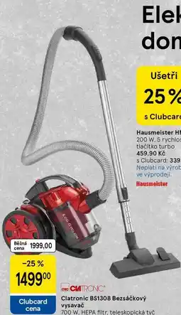 Tesco Clatronic BS1308 Bezsáčkový vysavač, 700 W, HEPA filtr, teleskopická tyč nabídka