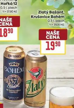 Billa Zlatý Bažant, Krušovice Bohém 0,51, plech nabídka