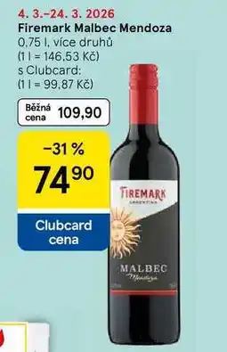 Tesco Firemark Malbec Mendoza, 0.75 l, více druhů nabídka
