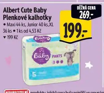 Albert Albert Cute Baby Plenkové kalhotky Maxi 44 ks, Junior 40 ks,XL 36 ks nabídka