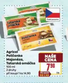 Billa Agricol poličanka majonéze, tatarská omáčka nabídka