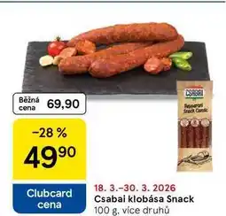 Tesco Csabai klobása Snack, 100 g, více druhů nabídka