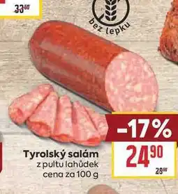 Billa Tyrolský salám z pultu lahůdek cena za nabídka