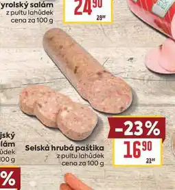 Billa Selská hrubá paštika z pultu lahůdek cena za nabídka
