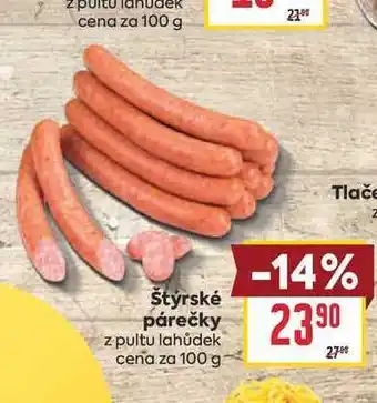 Billa Štýrské párečky z pultu lahůdek cena za nabídka