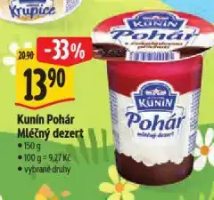 Albert Kunín pohár mléčný dezert nabídka