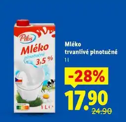 Lidl Pilos Mléko trvanlivé plnotučné 3,5% tuku 1 l nabídka