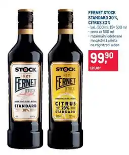 Makro FERNET STOCK STANDARD 30 %, CITRUS 23 % nabídka