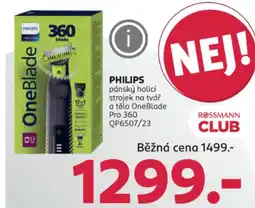 Rossmann PHILIPS pánský holicí strojek na tvář a tělo OneBlade Pro 360 nabídka