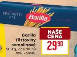 Billa Barilla Těstoviny semolinové nabídka