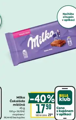 Billa Milka Čokoláda mléčná nabídka