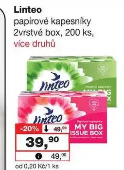 Barvy a laky drogerie Linteo papírové kapesníky 2vrstvé box, 200 ks nabídka