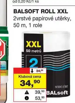 Barvy a laky drogerie BALSOFT ROLL XXL 2vrstvé papírové utěrky, 50 m, 1 role nabídka