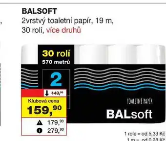 Barvy a laky drogerie BALSOFT 2vrstvý toaletní papír, 19 m, 30 rolí nabídka