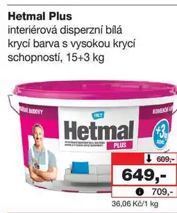 Barvy a laky drogerie Hetmal Plus interiérová disperzní bílá krycí barva s vysokou krycí schopností, 15+3 kg nabídka