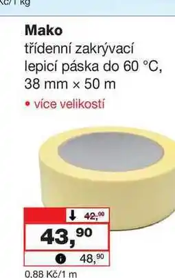 Barvy a laky drogerie Mako třídenní zakrývací lepicí páska do 60 °C, 38 mm x 50 m nabídka