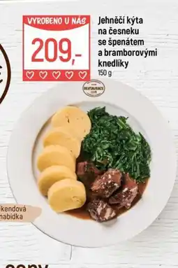 Globus Jehněčí kýta na česneku se špenátem a bramborovými knedlíky nabídka