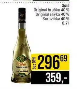 Jip Spiš Original hruška 40 % Original slivka 40% Borovička 40% nabídka