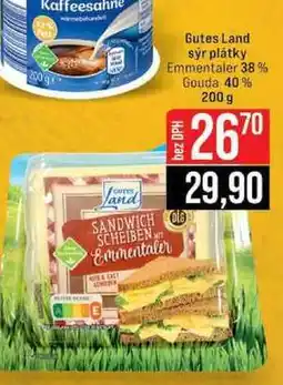 Jip Gutes Land sýr plátky Emmentaler 38 % Gouda 40% nabídka