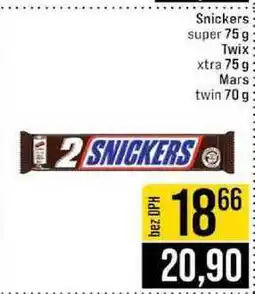 Jip Snickers super 75 g Twix xtra 75 g Mars twin 70 g nabídka