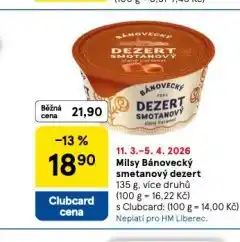 Tesco Milsy bánovecký smetanový dezert nabídka