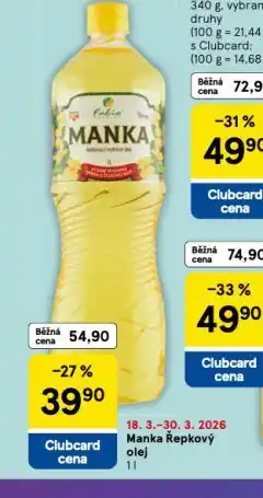 Tesco Manka řepkový olej nabídka