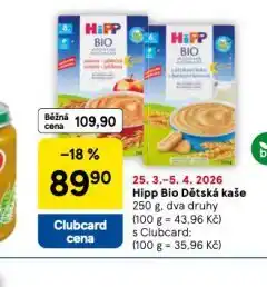 Tesco Hipp bio dětská kaše nabídka