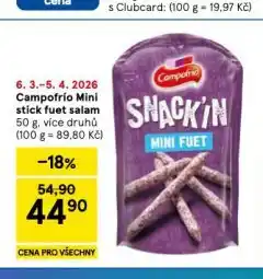 Tesco Campofrio mini stick fuet salam nabídka