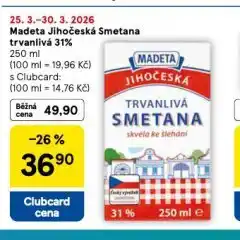 Tesco Madeta jihočeská smetana trvanlivá 31% nabídka