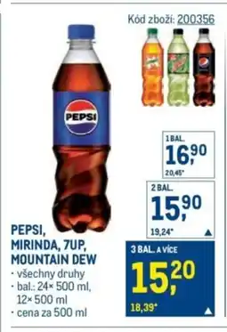 Makro PEPSI, MIRINDA, 7UP, MOUNTAIN DEW nabídka