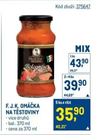 Makro F. J. K. Omáčka na těstoviny nabídka