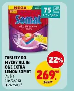 Penny Market TABLETY DO MYČKY ALL IN ONE EXTRA LEMON SOMAT, 75 ks nabídka