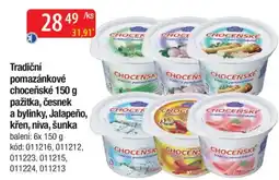 Qanto Tradiční pomazánkové choceňské pažitka, česnek a bylinky, Jalapeño, křen, niva, šunka nabídka