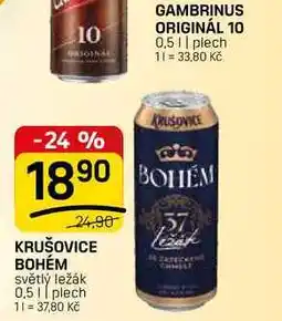 Flop KRUŠOVICE BOHÉM světlý ležák plech nabídka