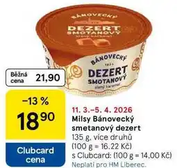 Tesco Milsy Bánovecký smetanový dezert, 135 g, více druhů nabídka