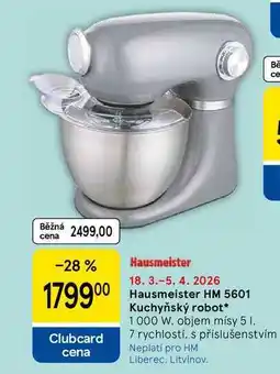 Tesco Hausmeister HM 5601 Kuchyňský robot, 1000 W, objem mísy 5 I. 7 rychlostí, s příslušenstvím nabídka