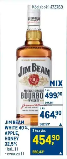 Makro JIM BEAM WHITE 40 %, APPLE, HONEY 32,5 % nabídka