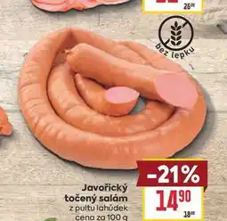 Billa Javořický točený salám z pultu lahůdek cena za nabídka