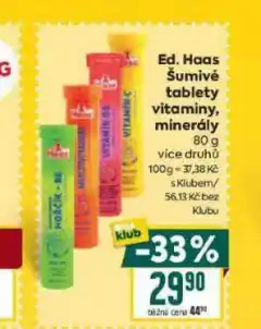 Billa Ed. haas šumiví tablety vitaminy, minerály nabídka