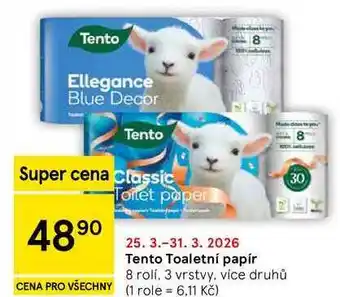 Tesco Tento Toaletní papír, 8 rolí, 3 vrstvy, více druhů nabídka