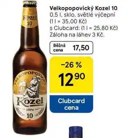 Tesco Velkopopovický Kozel 10, 0.5 I, sklo, světlé výčepní nabídka