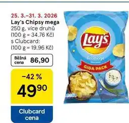 Tesco Lay's Chipsy mega, 250 g, více druhů nabídka