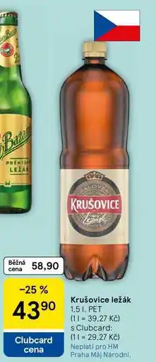 Tesco Krušovice ležák, 1,5 l, PET nabídka