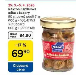 Tesco Nekton Sardelová očka s kapary, 90 g. pevný podíl 51 g nabídka