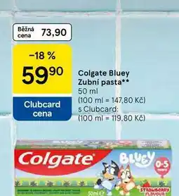 Tesco Colgate Bluey Clubcard cena Zubní pasta nabídka