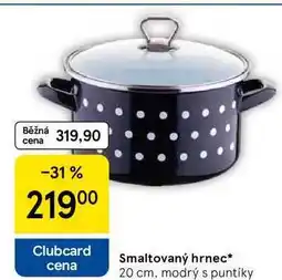 Tesco Smaltovaný hrnec, 20 cm. modrý s puntíky nabídka
