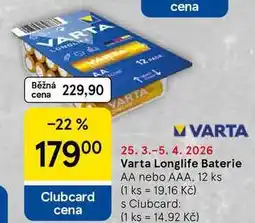 Tesco Varta Longlife Baterie AA nebo AAA, 12 ks nabídka