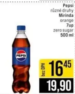 Jip Pepsi různé druhy Mirinda orange 7up zero sugar nabídka