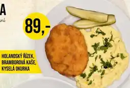 Jip Holandský řízek, bramborová kaše, kyselá okurka nabídka
